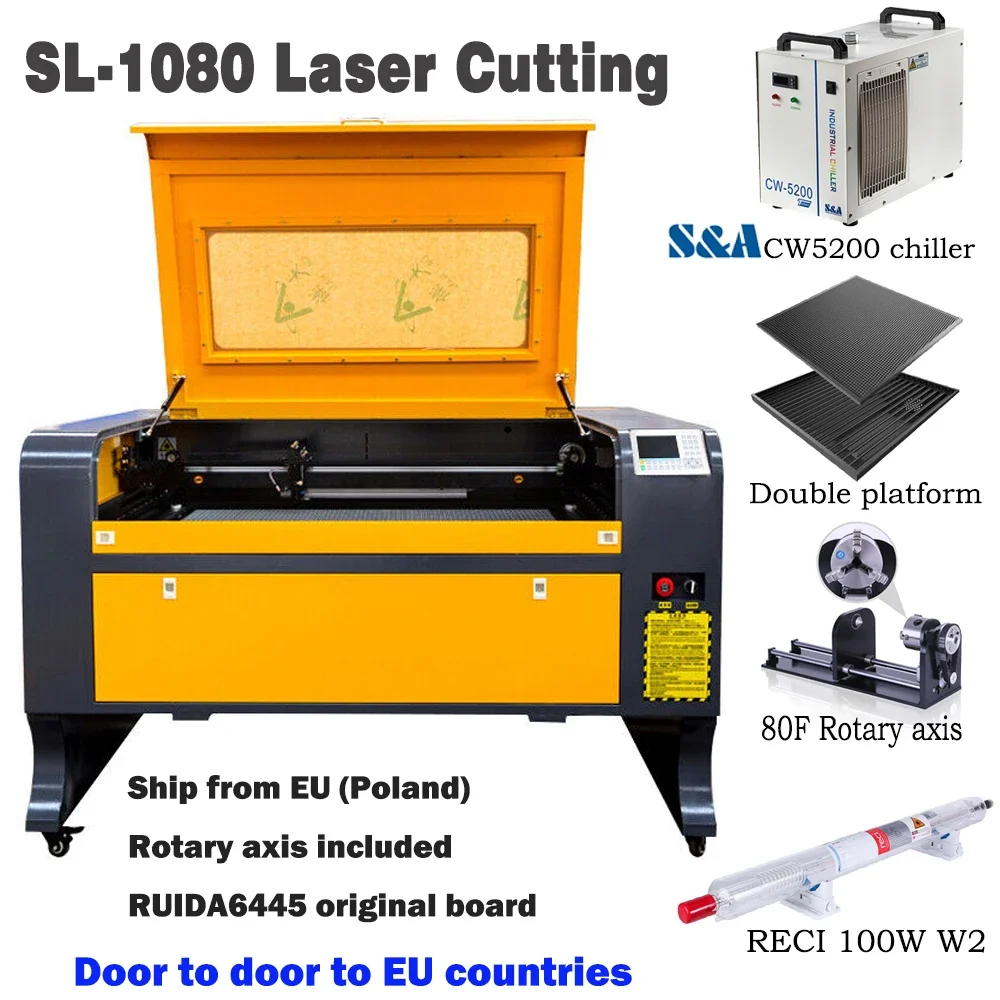 EU ship Reci 100W DPS SL-1080 CO2 laser engraving machine USB auto focus laser cutting machine DSP system engraving machine