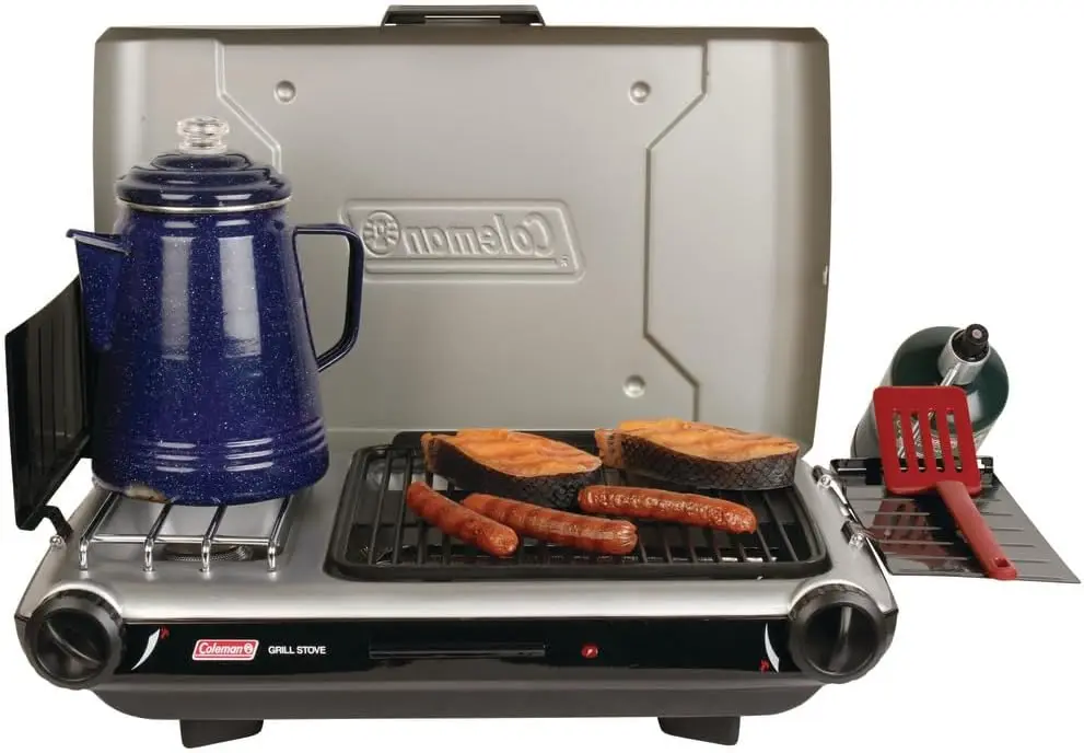 2-in-1 Tabletop Grill and Stove with Dual Adjustable Burners, 20,000 BTUs