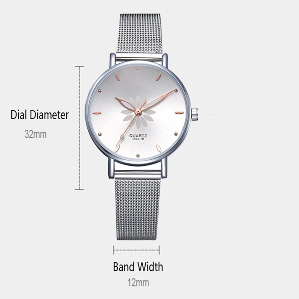 ساعة كوارتز نسائية فاخرة شبكية ساعات سوار من خليط معدني فستان ساعة يد بيضاء أنيقة ساعة حركة دقيقة