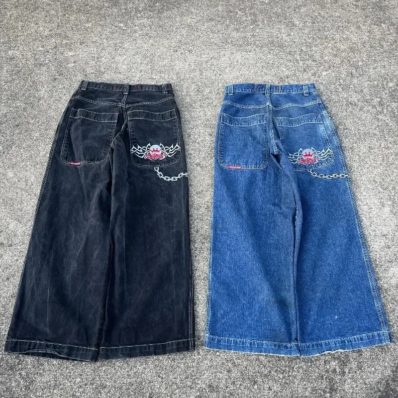 JNCO Y2K Straight Jeans Men Harajuku Hip Hop Embroidered High Quality Jeans Vintage Street Goth Men Women Casual Wide Leg Jeans