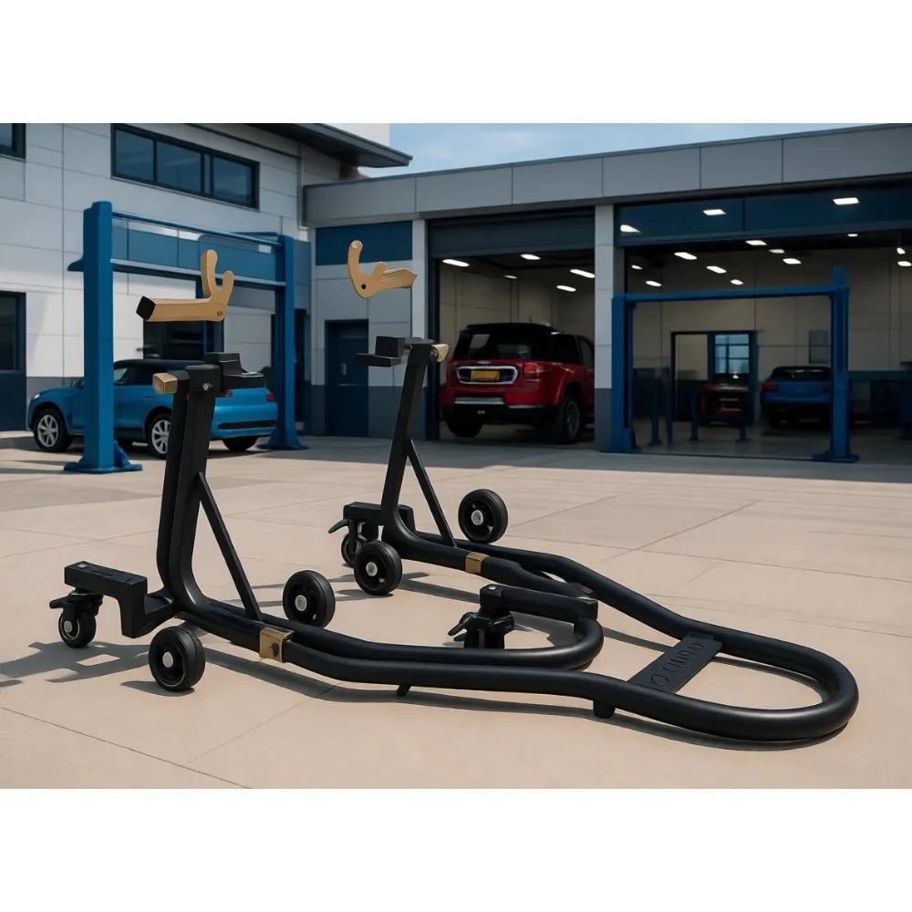 

Universal Rear Paddock Lift Stand Adjustable 360 Swivel Fork Wheel Combo for Most Sport Bikes Black