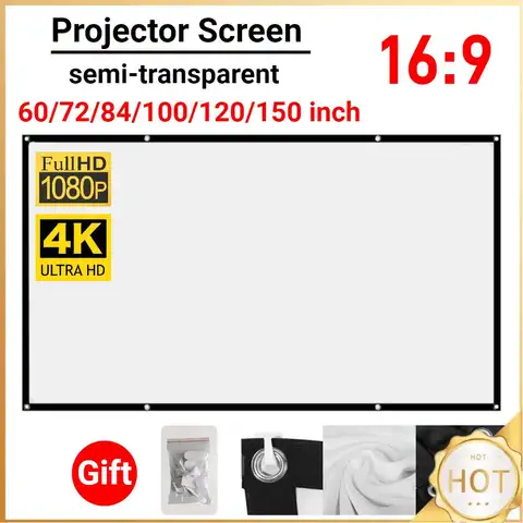 16:9 Simple Projector Curtain 60/72/84/100/120/150 inch Portable 1080P 3d 4K HD Projector Movie Display Screen Home Office