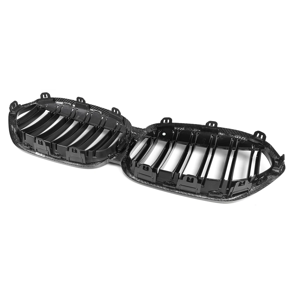 Dry Carbon Fiber Grill Front Bumper Double Slat Kidney M Style Grille For 19-22 BMW F48 X1