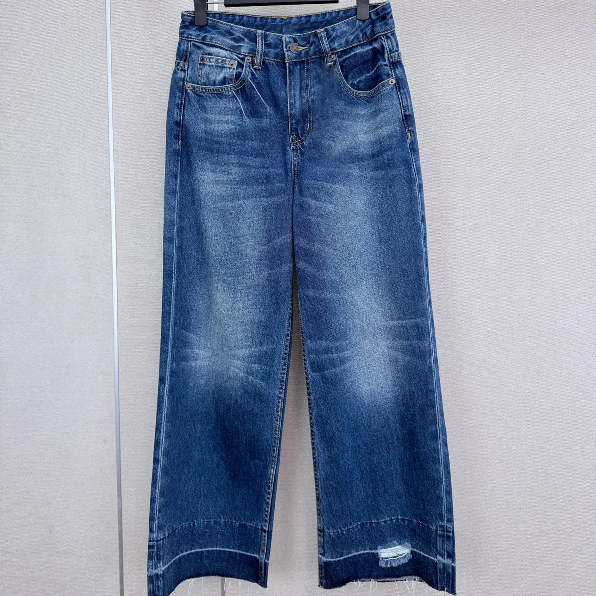 High Quality Women High Waist Wide Leg Jeans Vintage Washed Denim Long Pants With Folded Hem lyt2672225