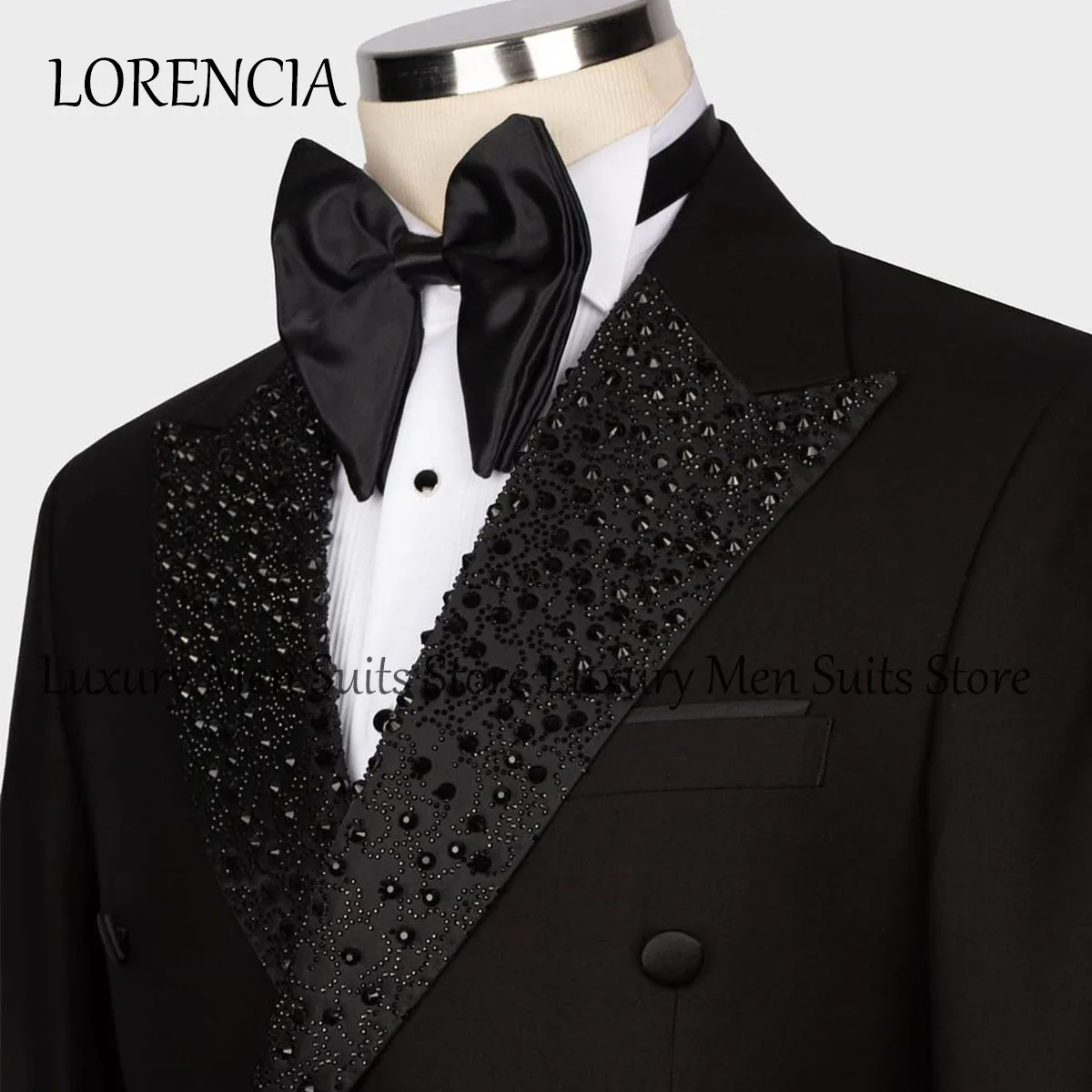 Black 2024 Formal Diamond Men Suits For Wedding Groom Tuxedos 2 Pieces Sets Beaded Party Male Prom Blazers Terno Masculino