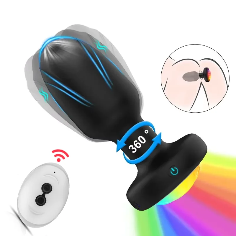 360° Rotation Vibrating Butt Plug for Men Wiggle Prostate Massager Remote Control Anal Vibrator with LED Sex Toy for Couples