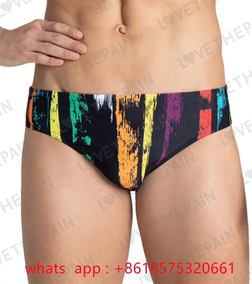 

Men's Team Painted Stripes Brief Swimsuit Triangle swimsuit Leg Boxer Swimming Trunks Swimming Trunks Panties Training Pants