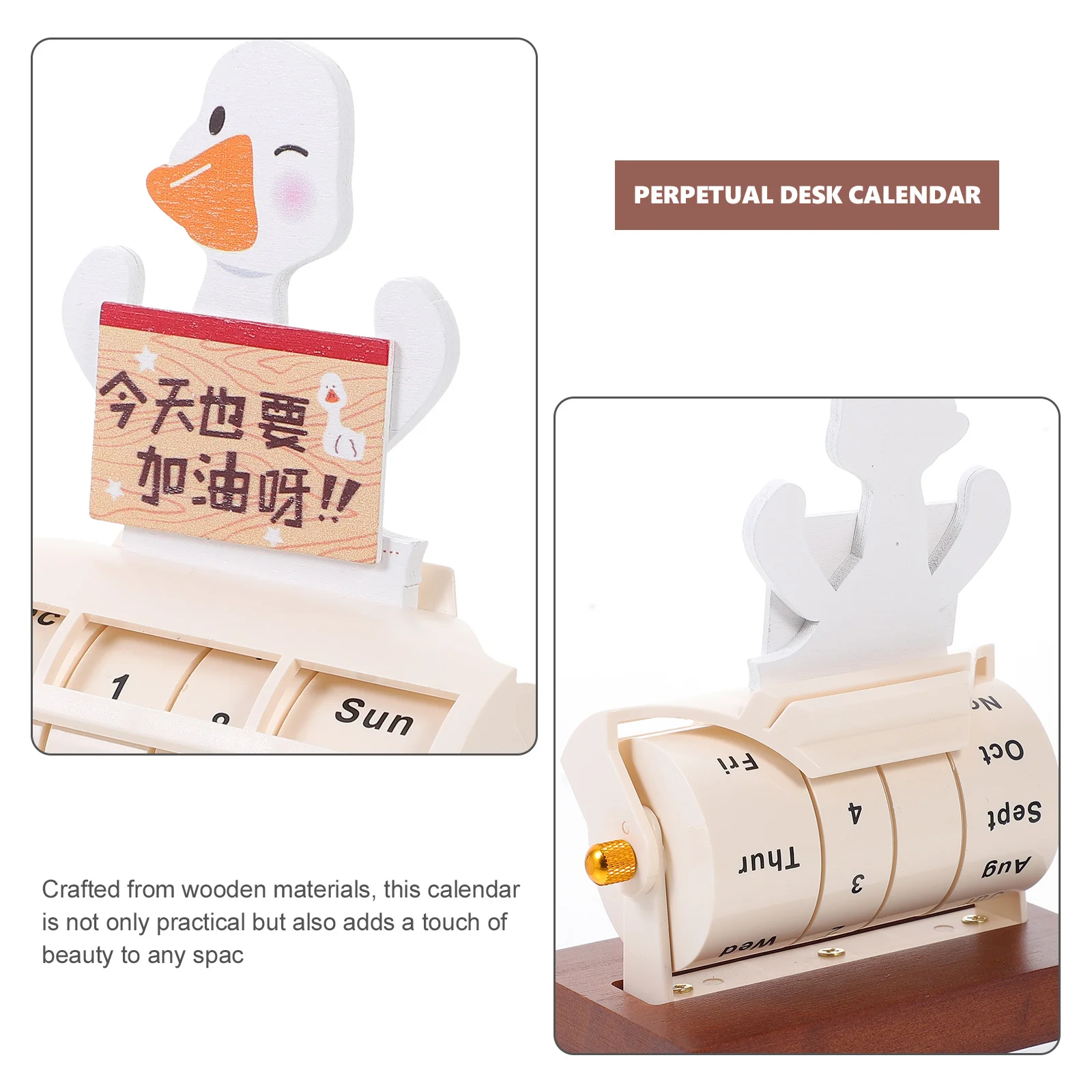 

Wooden Cartoon Duck Perpetual Desk Calendar 2024 Rotatory Block Table Calendar Office Desktop Home Home Accessory