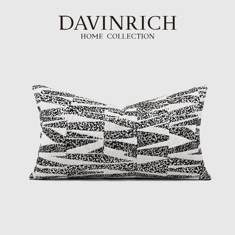DAVINRICH Contemporary Aesthetic Lumbar Pillow Cover Cocoon-Break Black And White Irregular Texture Geo Cushion Case For Villa