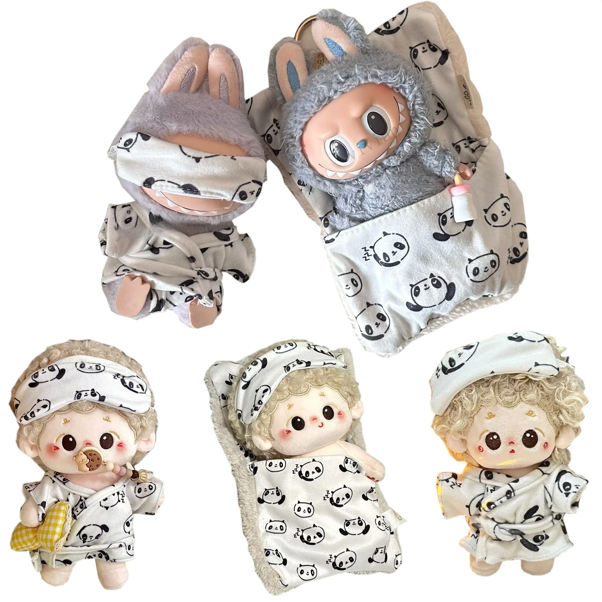 Para 15-17cm labubu boneca pano/20cm10cm algodão boneca roupa saco de dormir conjunto de pijama bonito brinquedo boneca mudar roupas de bebê