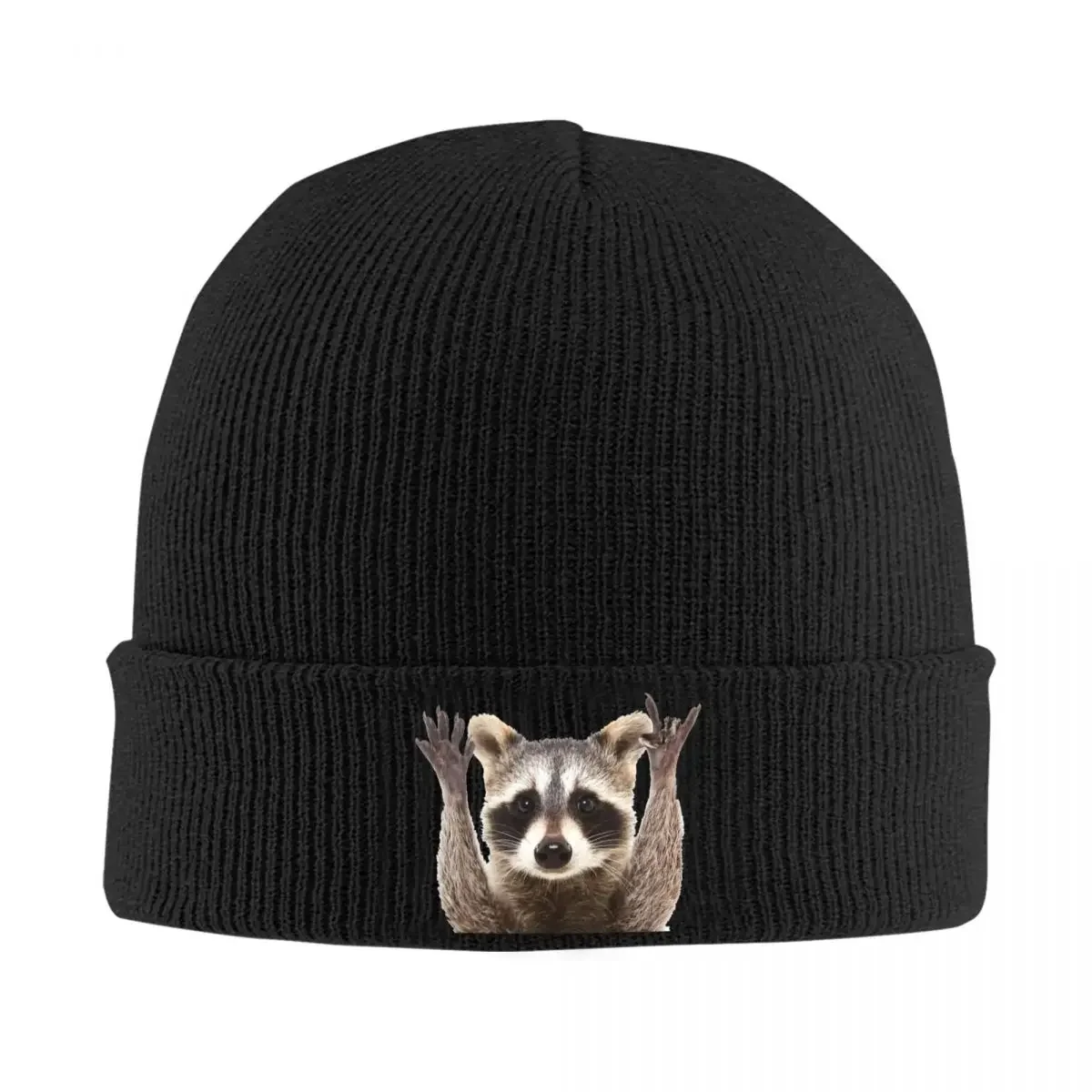 Raccoon Rock Sign Knitted Hat Women's Men's Beanies Autumn Winter Hat Acrylic Cute Animal Hip Hop Caps