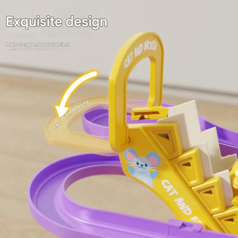 Zestaw zabawek: Elektryczna torba na kółkach z kotem i myszką, tor wyścigowy DIY, kolejka górska, zabawka edukacyjna dla dzieci, prezent.