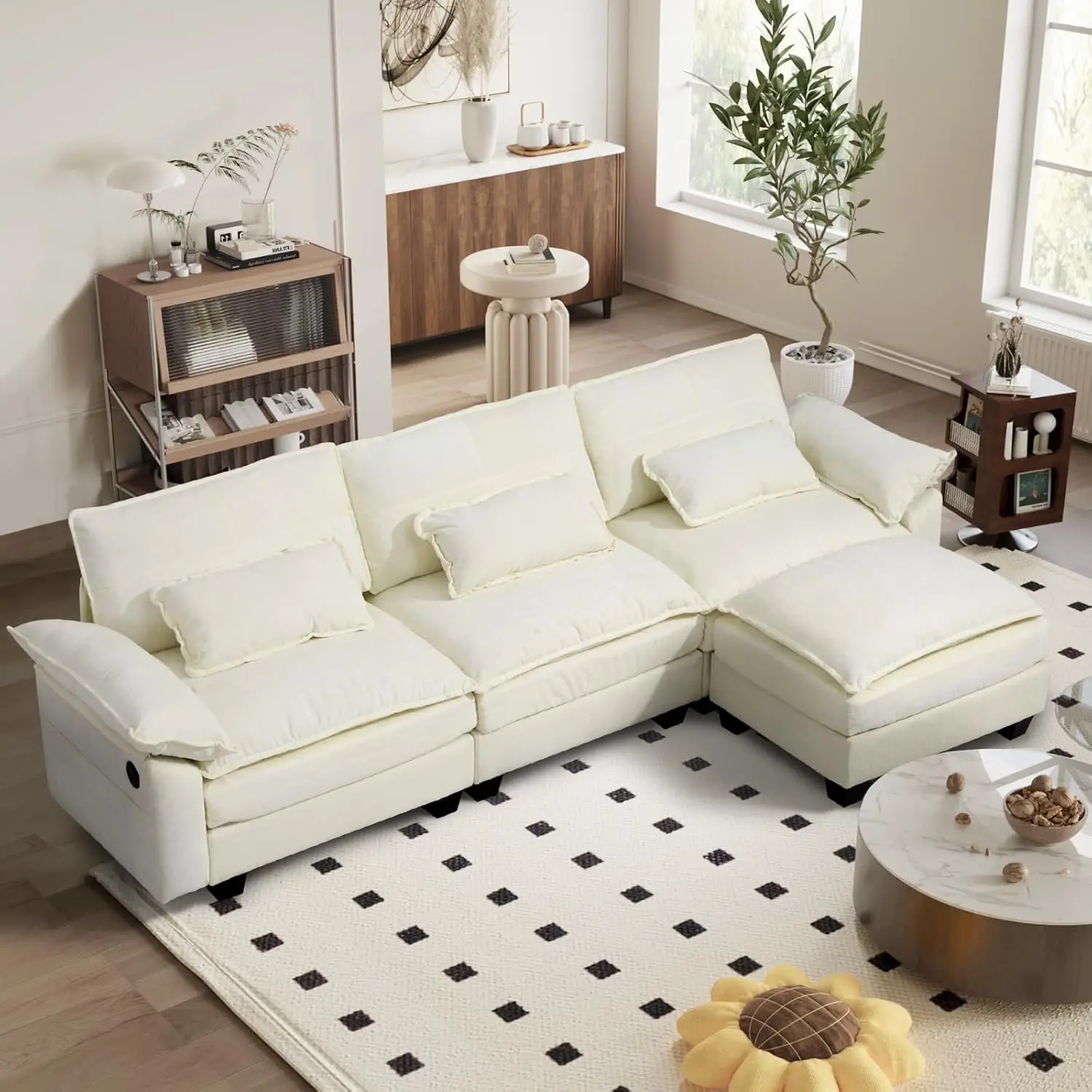 

Modular Sectional Sofa for Living Room Cloud Couch Sectional with USB Movable Ottoman 3 Layer Modern Chenille Fabric 22 8in