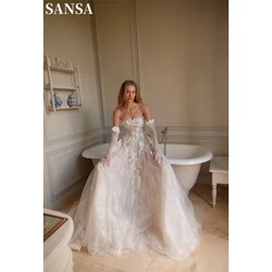 Sansa White Lace Strapless Party Dresses A-line Floor-Length Tulle Wedding Party Sweetheart Embroidery vestidos de fiestas 2024