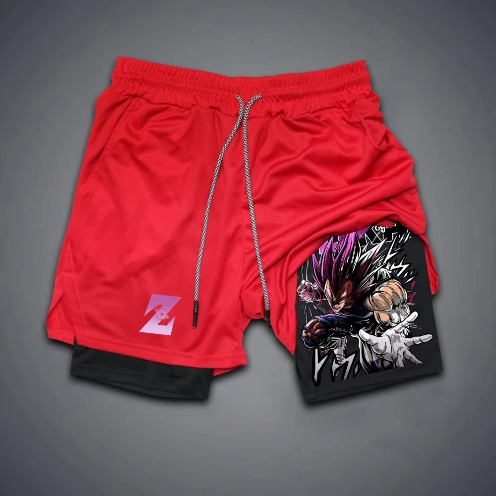 드래곤볼 애니메이션 스타일 레이어드 운동 반바지, 남녀 공용 트레이닝 및 피트니스에 적합, 빠른 건조 및 편안함