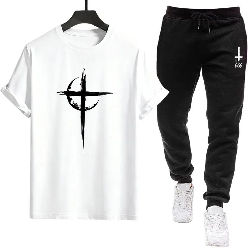 

Fashion Mens T-shirt Tracksuit Print Casual Short Sleeve Outdoor Sports Jogging Man Clothing Street Single Piece T-shirt Pants