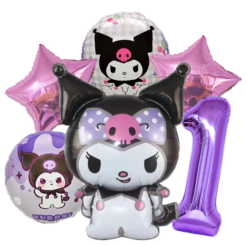 6pcs/set Cartoon Kuromi Y2K Aluminum Film Balloon Sanrio Cute Children Birthday Set Girl's Birthday Decorating Party Gifts Prop view 2