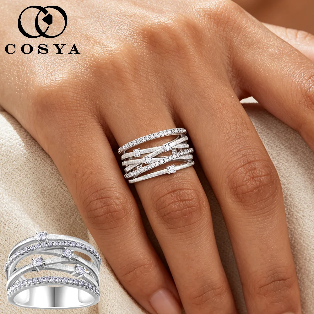 COSYA Real Full Moissanite Ring For Women 100% S925 Silver Lab Diamond Muti Rows Wedding Band Eternity  Fine Jewelry Gift