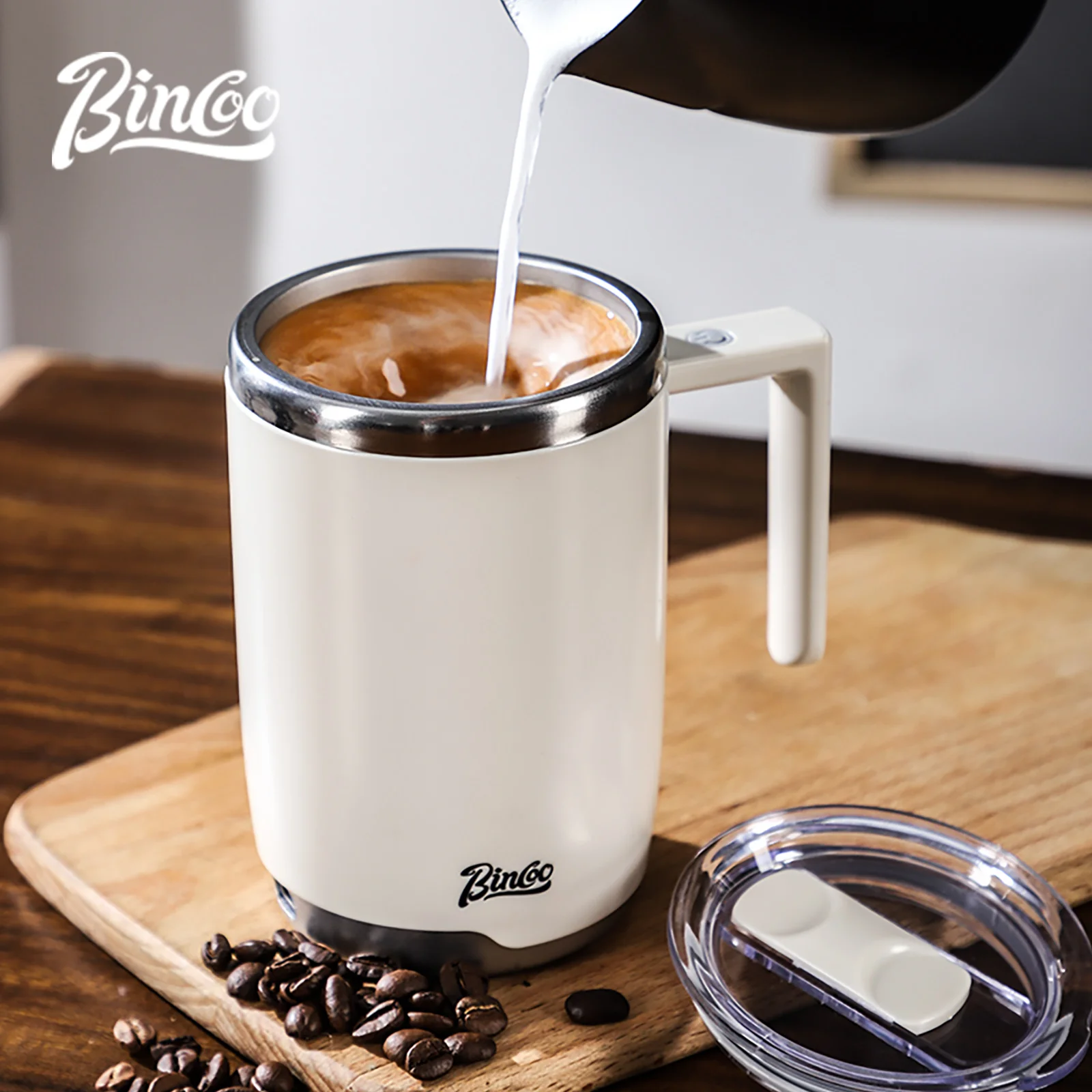

Bincoo 400ml Stainless Steel Electric Stirring Mug with Scale, Portable Fast-Charge Silent Mixer for Coffee & Protein Shakes