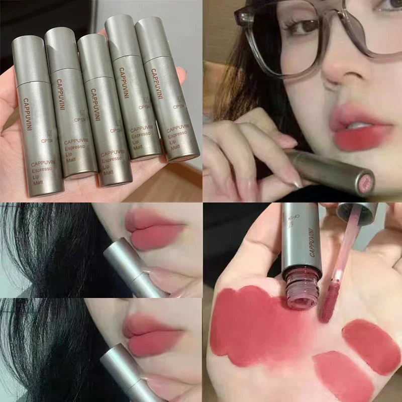 ลิปกลอสเนื้อแมทท์แบบหลอดเล็ก สีเงิน ติดทนนาน กันน้ำ ไม่ติดแก้ว ไม่เลอะ ไม่ซีดจาง