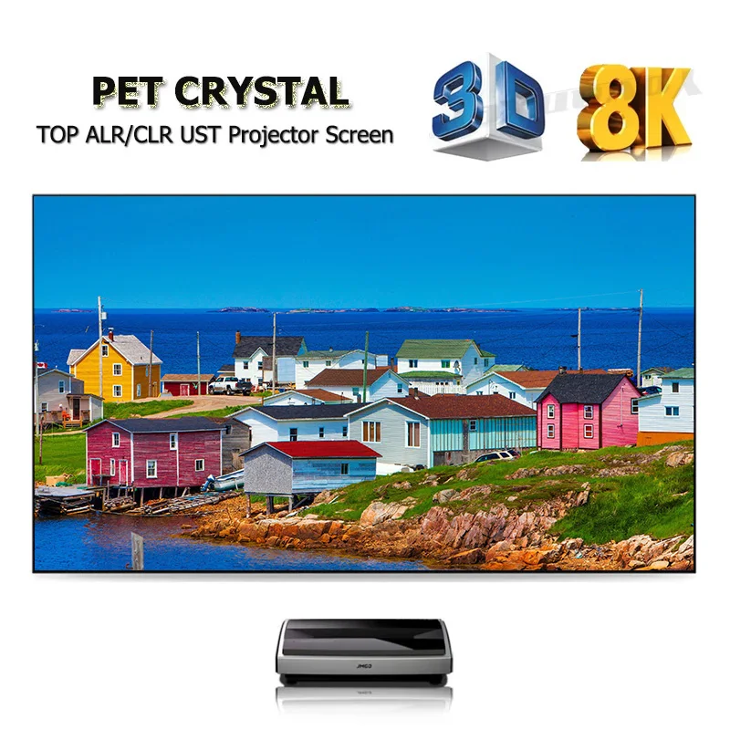 جديد 8K PET كريستال إطار ثابت شاشة عرض ALR CLR UST الضوء المحيط رفض لجهاز عرض رمي قصير للغاية 60-130 بوصة