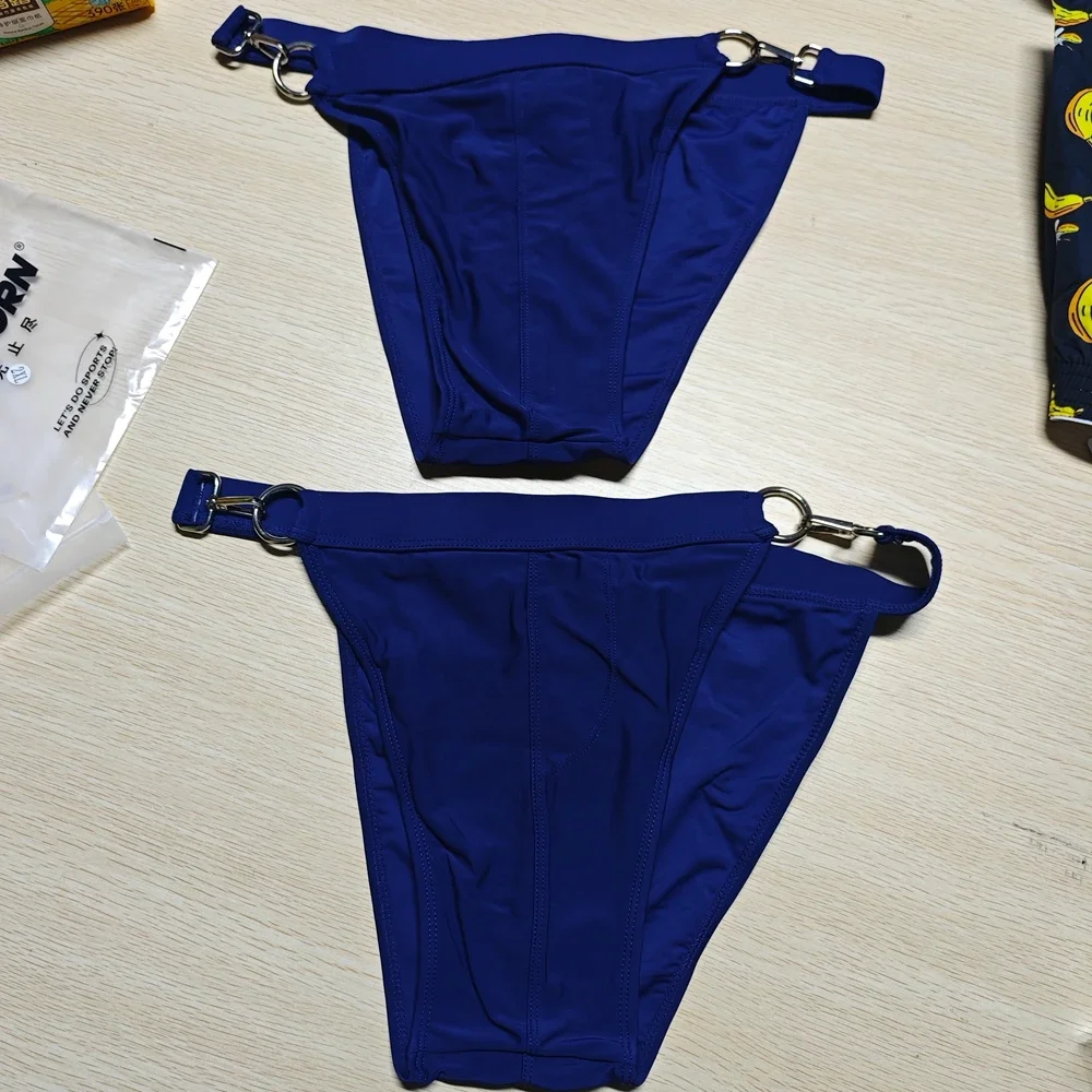 Fashion seaside beach bilateral buckle swimming trunks sports side open low waist swimsuit 10101-10080-10001