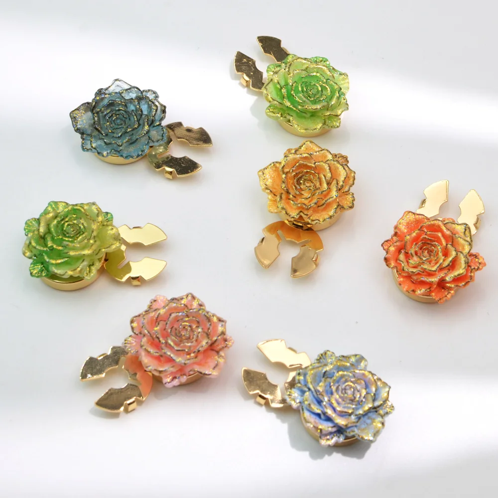 2 PCS Colorful Golden-plated Rose Cufflinks Multi-colored Enamel Flower Brooch Girly Dress Suit Jacket and Accessories