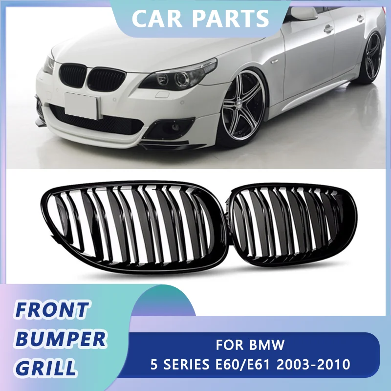 

1 Pair Front Bumper Kidney Grille Grill Hood Mesh Double Line For BMW E60 M5 E61 520i 545i 550i 535i 2003-2010 5 Series Body Kit