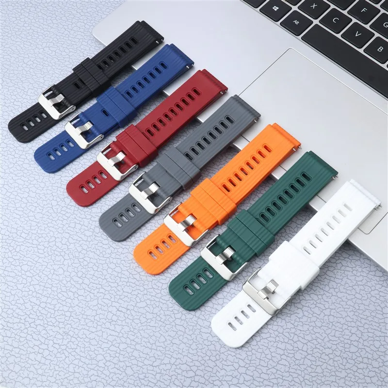

22mm Quick Release Silicone Watch Band Metal Pin Watch Buckle Strap Replacement for Universal Soft Rubber Watch Bracelet