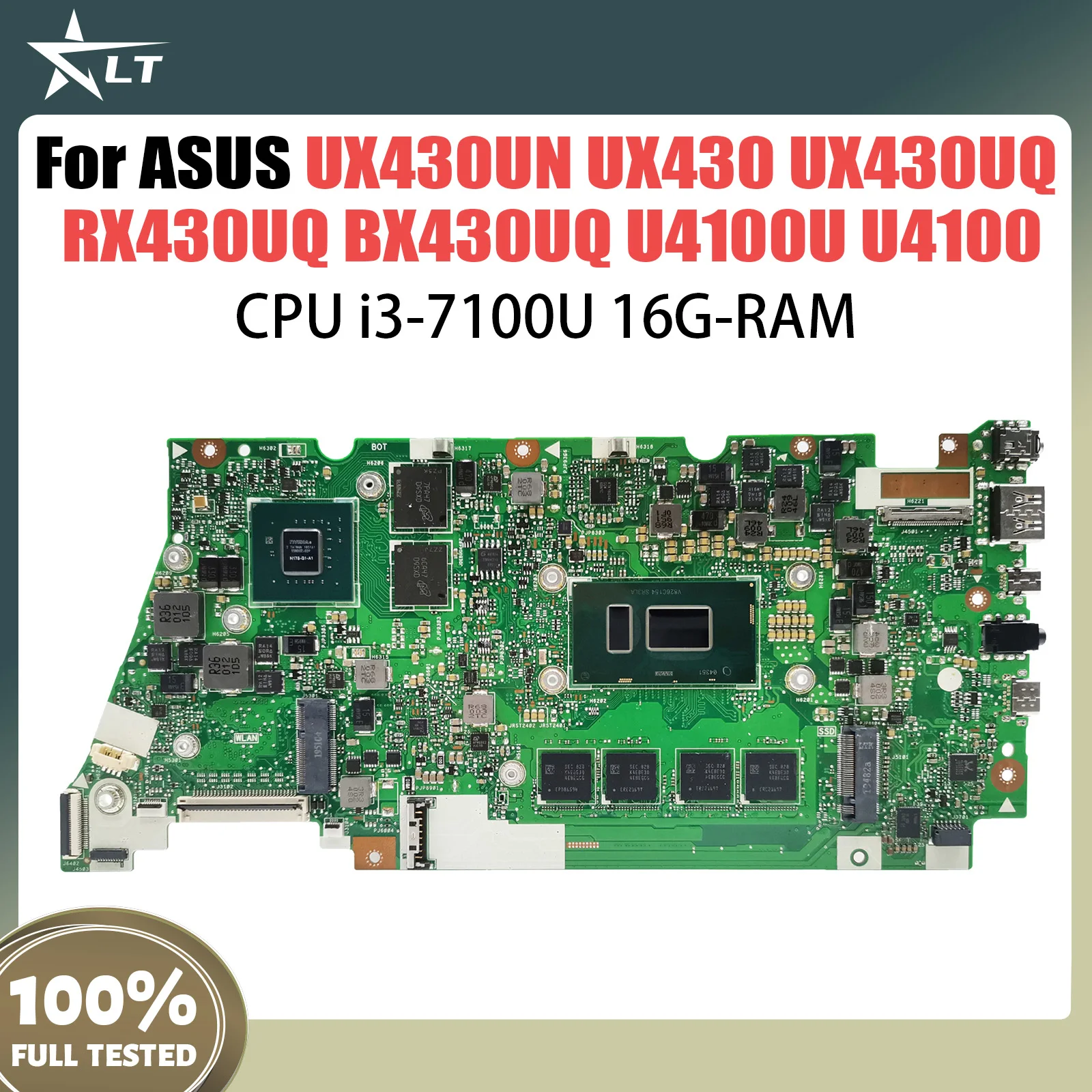 UX430UNR i3-7100U CPU 16G RAM Mainboard For Asus ZenBook UX430 UX430UQ RX430UQ BX430UQ U4100U U4100 Laptop Motherboard