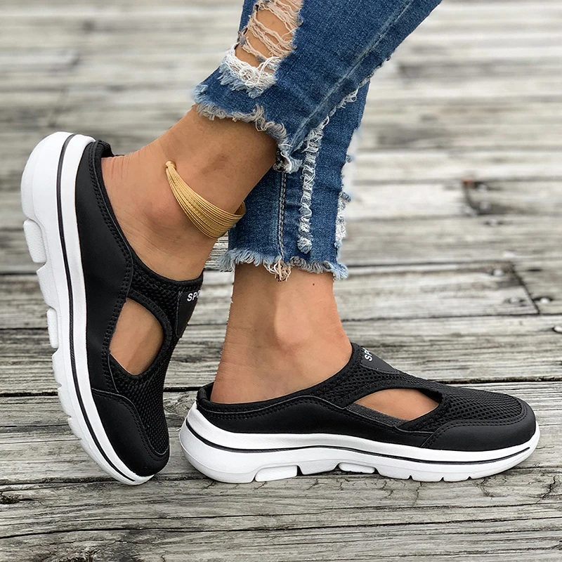 Breathable Mesh Sports Slippers Women Casual Cut Out Wedge Slides Sandals Woman Summer 2024 Comfortable Non Slip Walking Shoes