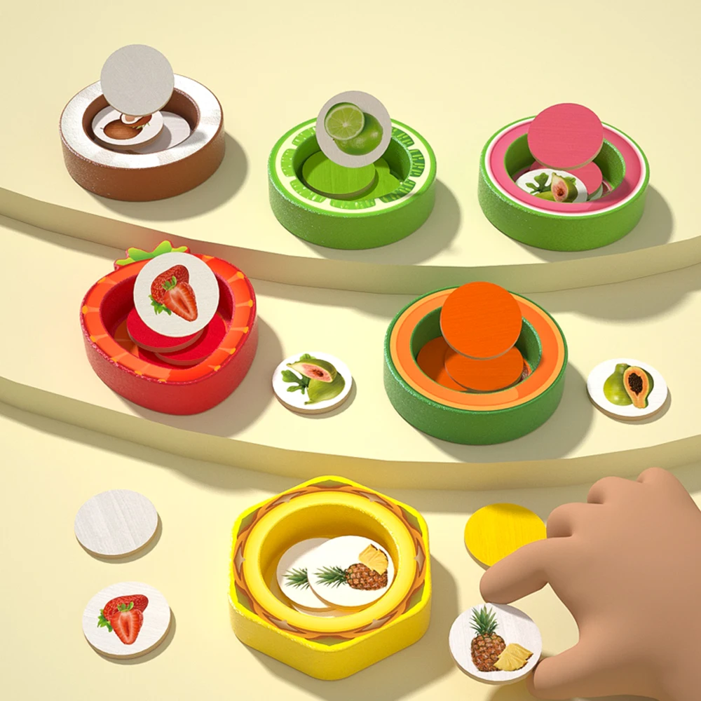 Fruit Shape Sorting Matching Game Wooden Montessori Toy Toddler Color Pattern Sequence Puzzle Fine Motor Learning Toy with Clip