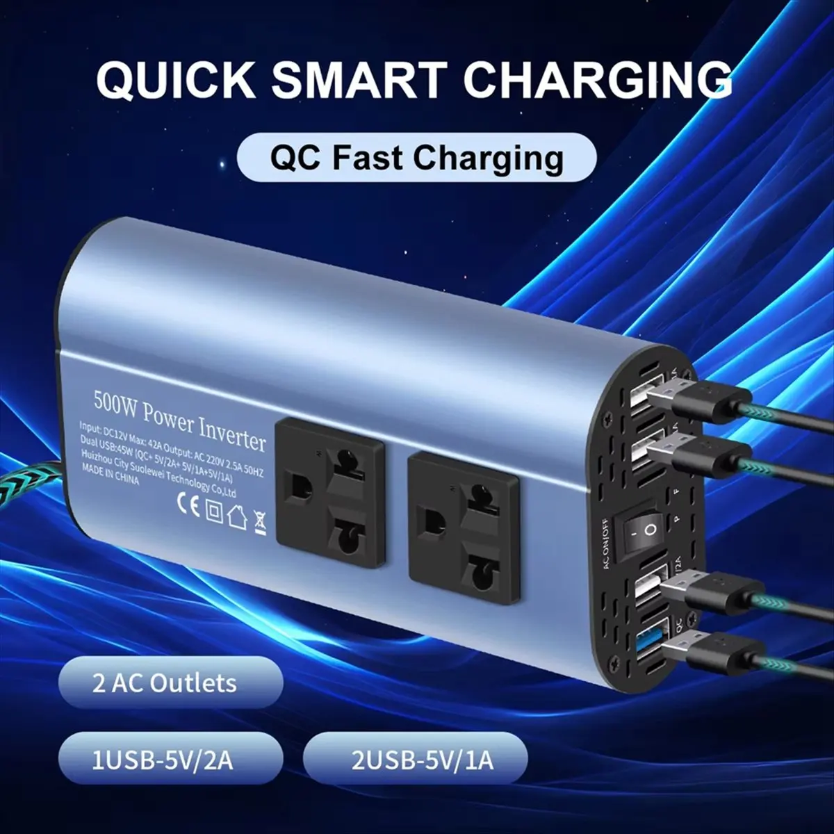 M85K سيارة العاكس محول 500 واط تعديل موجة العاكس المحمولة متعددة واجهة USB تيار مستمر 12 فولت إلى التيار المتناوب 220 فولت 50 هرتز العاكس