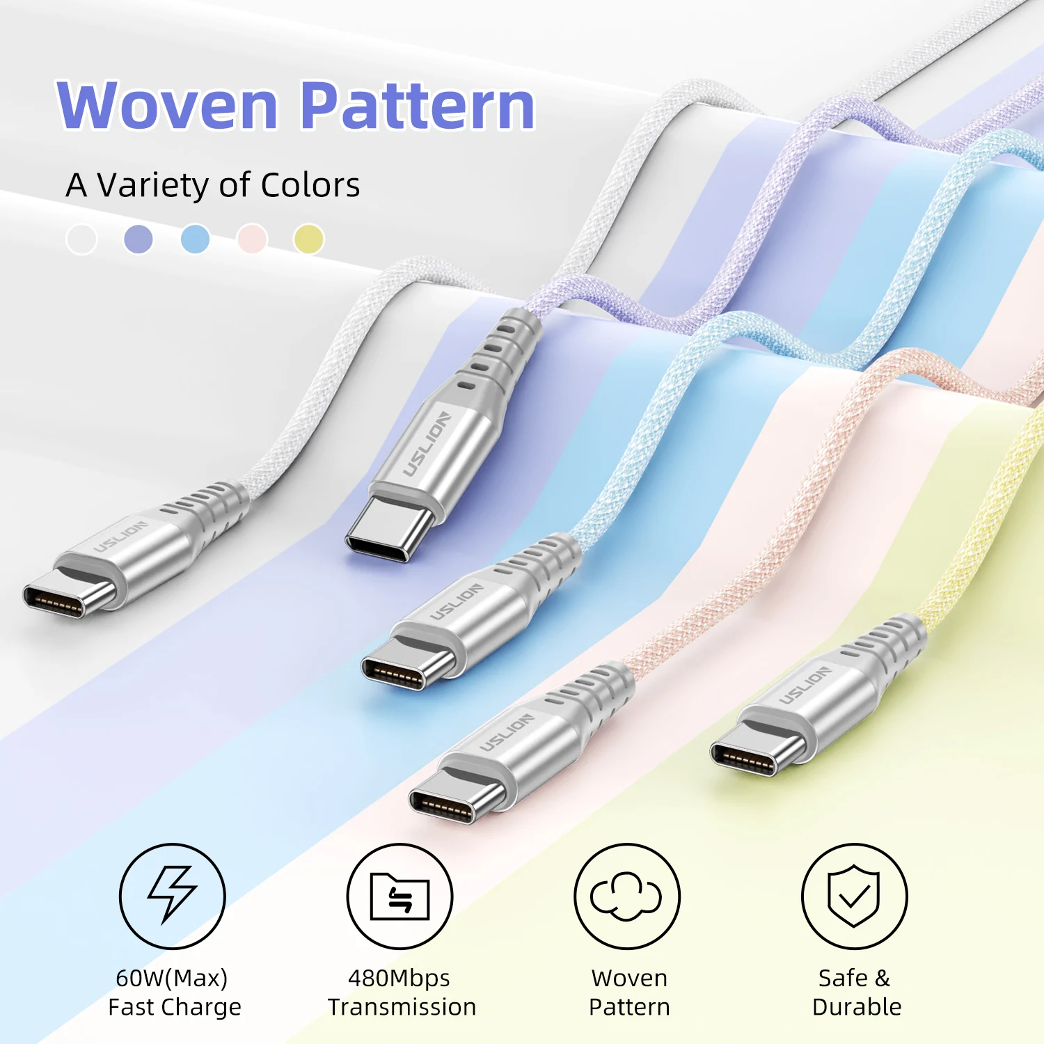 USLION 60 واط 3A نوع C إلى نوع C كابل آيفون 15 برو Xiaomi Redmi ملاحظة 13 شحن سريع كابل نقل بيانات USB C إلى USB C كابل الشاحن #2