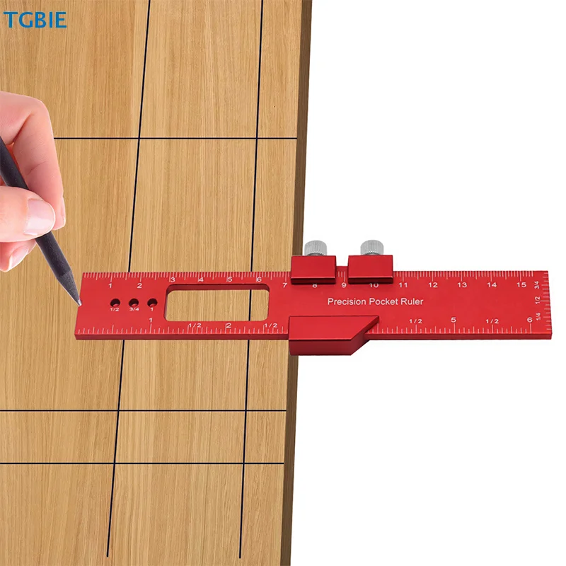 [TL][TL]Precision T Type Pocket Ruler Inch Metric Measuring Tool With Slide Stop For Carpentry Marking Measuring Aid Tool