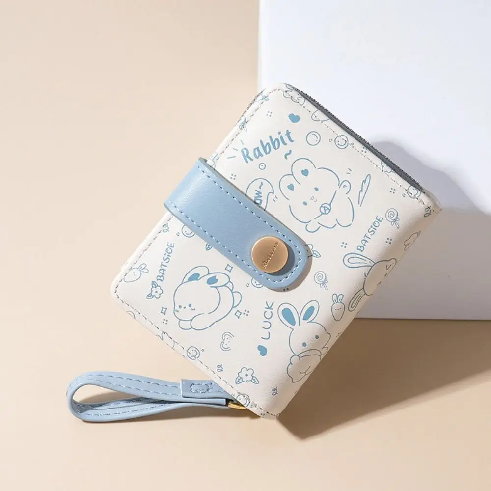 Cartera de conejo bonito Kawaii, monedero corto con múltiples ranuras para tarjetas de Color caramelo, cartera pequeña impermeable de estilo coreano con cremallera para compras