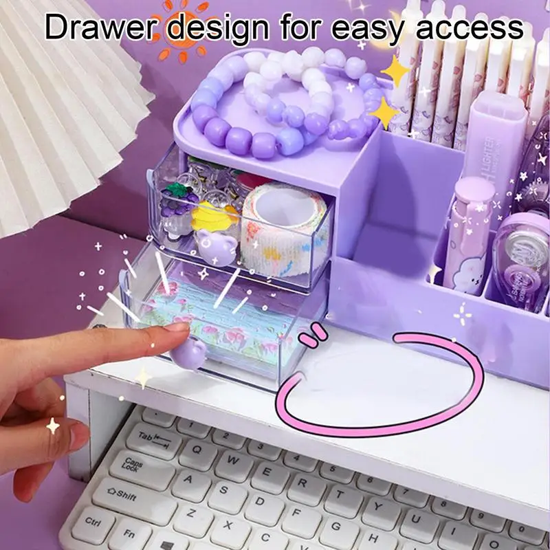 Cute Desk Organizer Divided Cartoon Storage Shelf Cute Desk Accessories Space Saving Perfumes Jewelry Storage Box