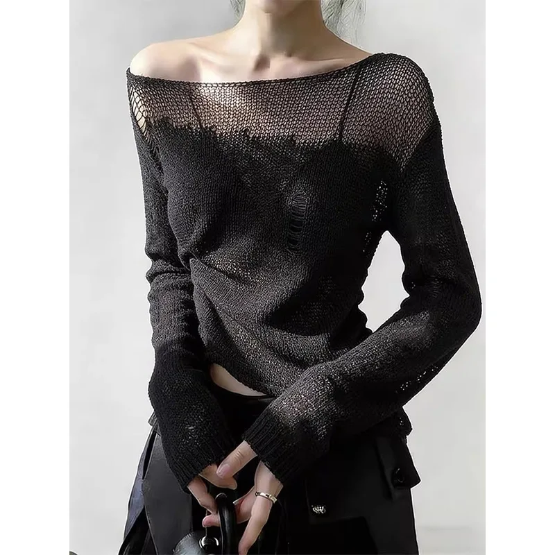 

Women Fashion Top Black Long-sleeved T-shirt Women