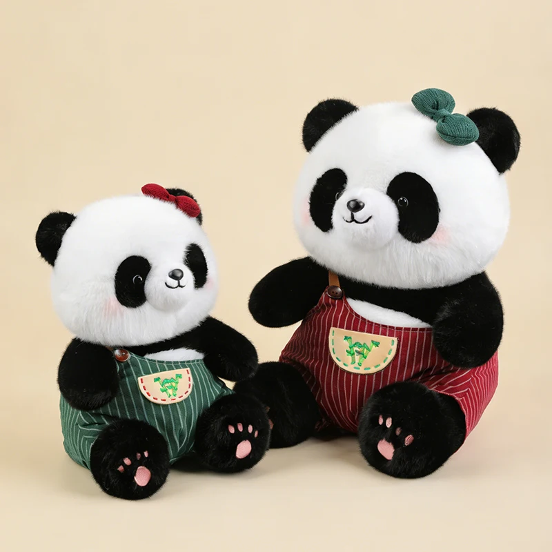 

Kawaii Panda Couple Plush Doll Red Green Overalls Soft Stuffed Animal Toy for Girls Boys Home Sofa Decor Christmas Gift
