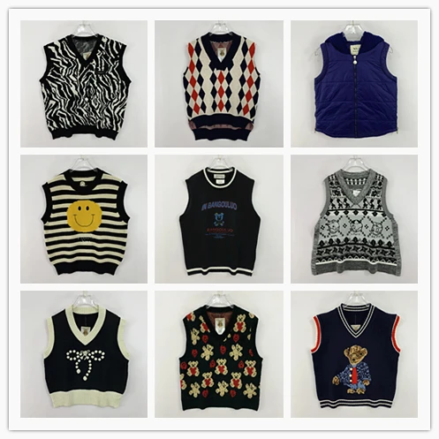 

Vintage Oversized Knitted Sweater Vest Floral Color Blo Diamond Pattern Woolen Open Cardigan Women's Sweet Sle Spring Aut...