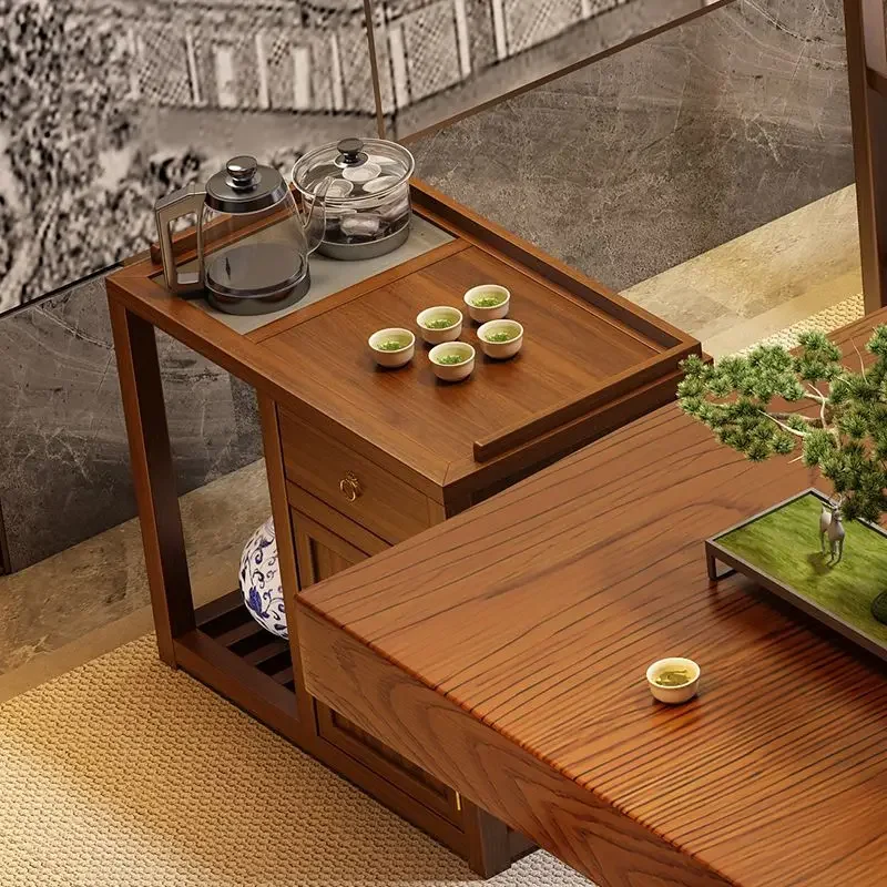 

New Chinese style solid wood pine large board tea table commercial office living room log cut kung fu tea table