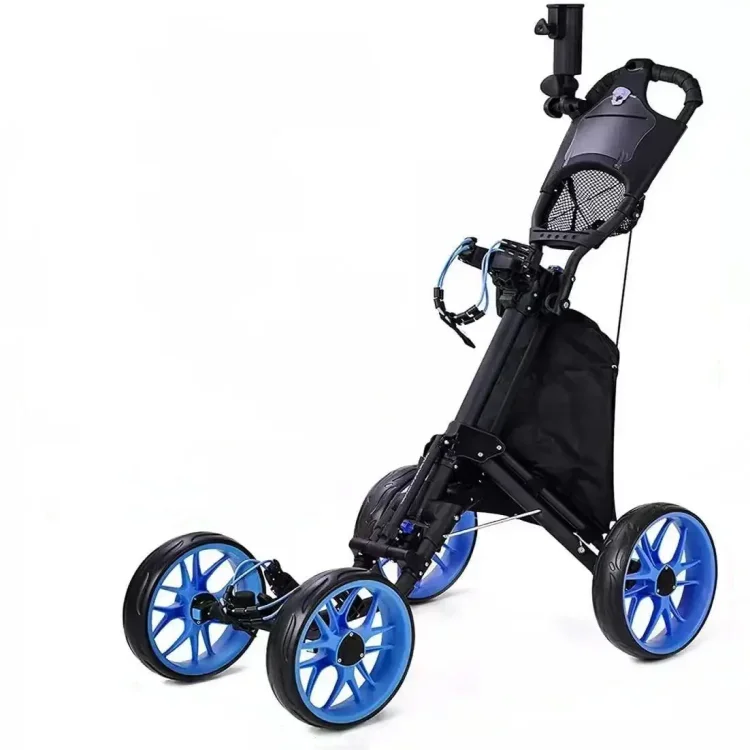 Hot Sale New Durable 4 Wheel Golf Trolley Easy Folding Golf Push Cart Multi Functional Golf Bag Cart For Course