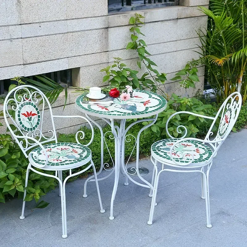 Muebles de jardín de 60 cm, mesa y sillas plegables de arte del hierro rural americano, juego de patio al aire libre de lujo retro, juego de jardín