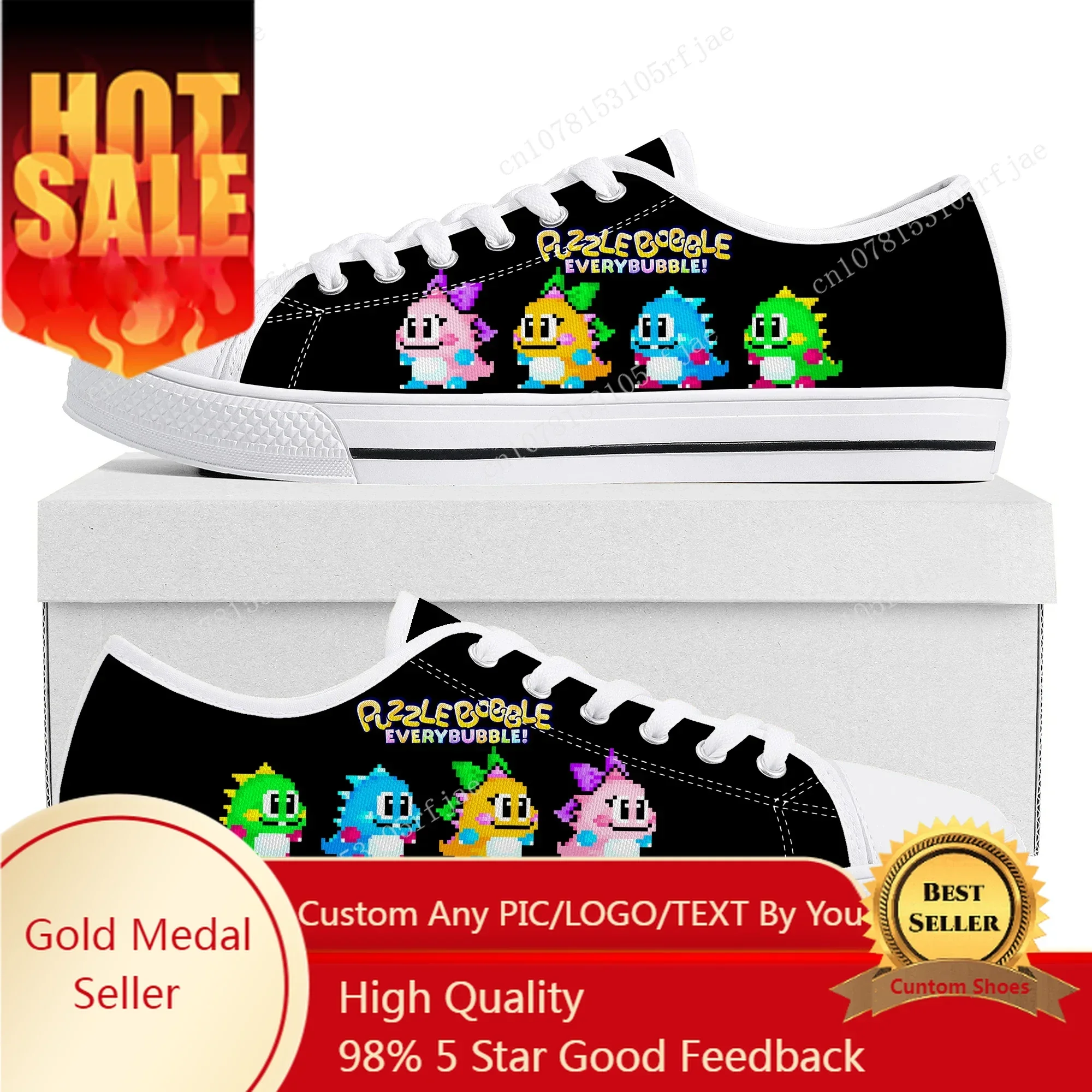 Zapatillas de lona de moda con diseño de Bubble Bobble, zapatillas de caña baja de dibujos animados, para mujer, hombre, adolescente, zapatillas personalizadas para parejas.