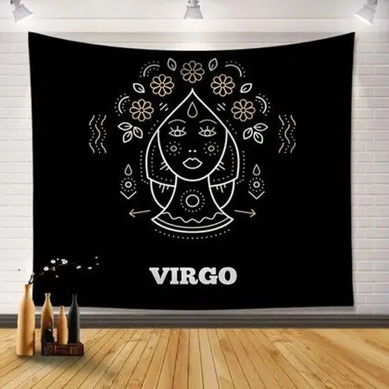 VIKAMA Sun Moon Zodiac Astrology Tapestry Black Galaxy Celestial Aesthetic Wall Hanging for Bedroom Dorm College Boho Home Decor