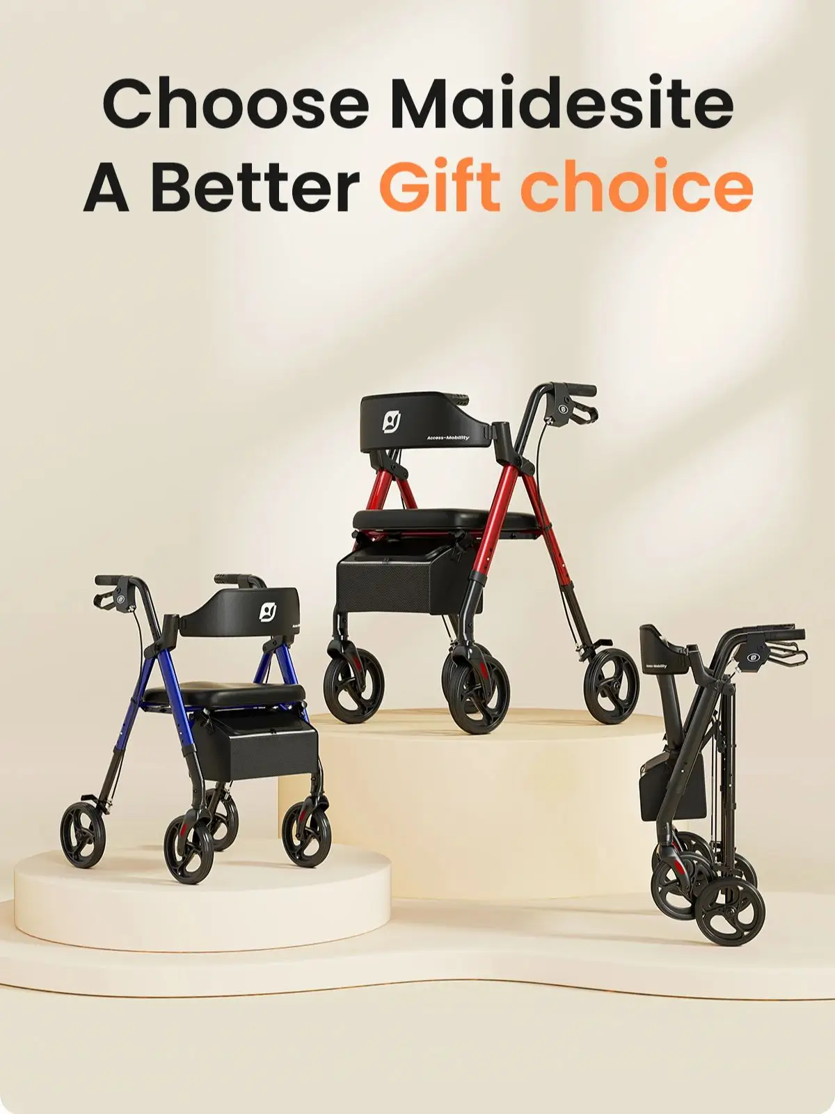 MaiDeSiTe Rollator Walkers voor senioren, opvouwbare rollator met stoel, rollator Walker met duurzaam aluminium, 8" grote wielen voor iedereen - afbeelding 2