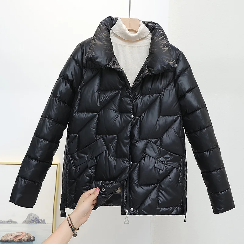 

2022 New Women Jacket Winter Parkas Female Glossy Down Cotton Jackets Stand Collar Casual Warm Parka Short Coat Female Outwear