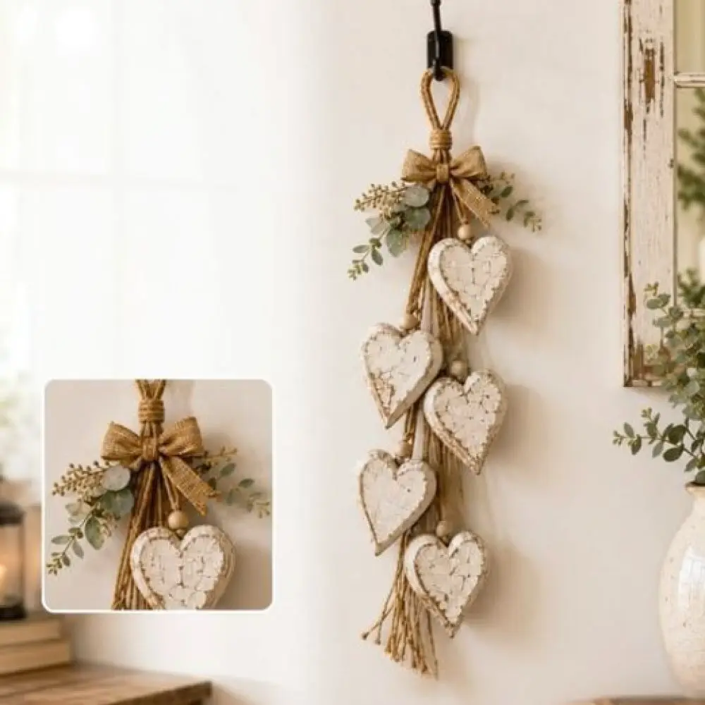 Natural Beech Wood Heart Hanging Decoration Modern Wall Art Ornament For Home Bedroom Living Room Interior