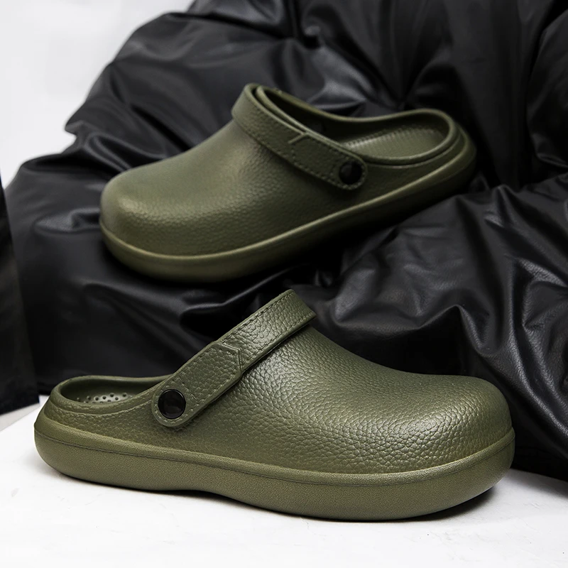 Litfun Summer Clogs Slippers For Men New Waterproof Oil-proof Kitchen Chef Shoes Outdoor Antiskid Garden Shoes EVA Beach Sandals
