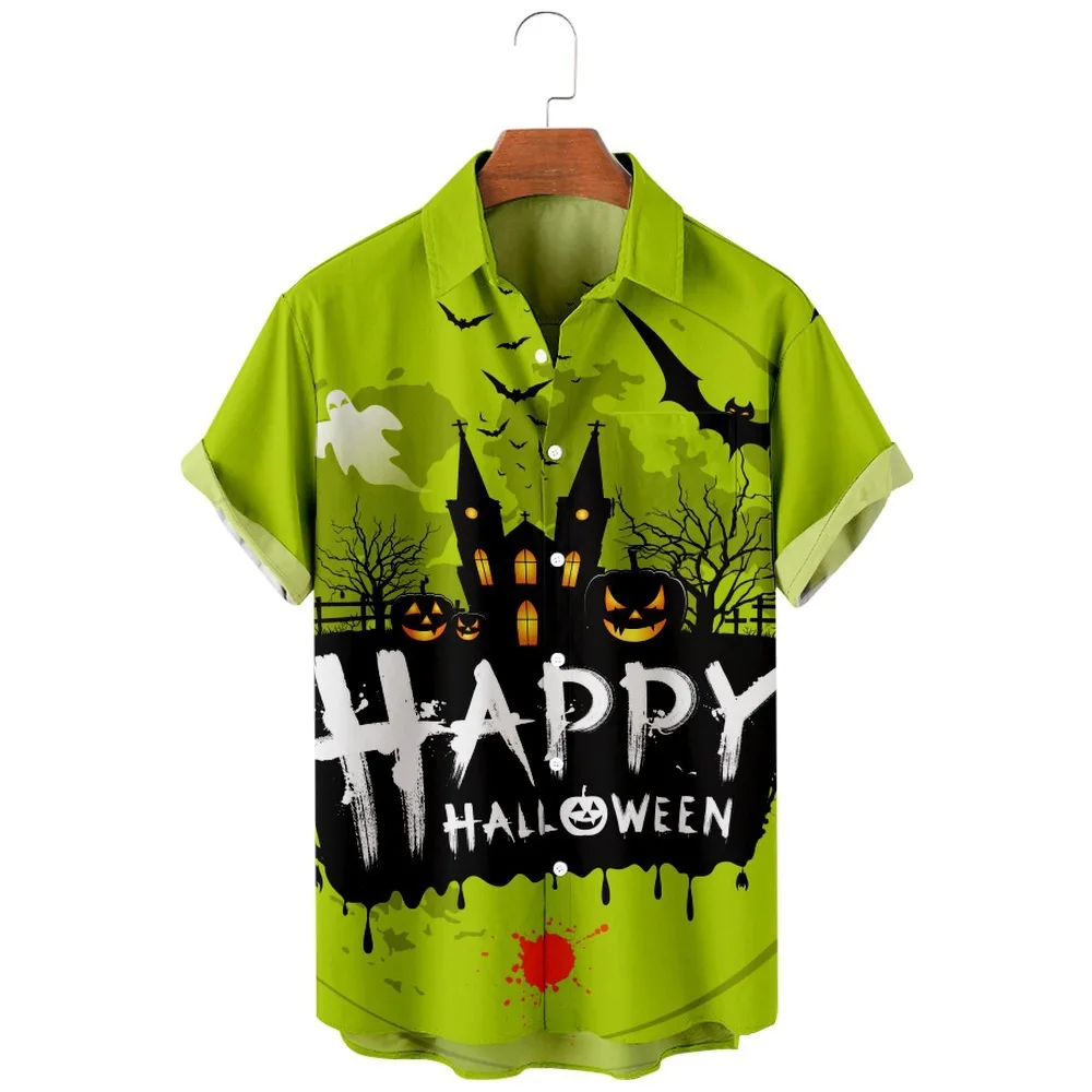 2024 Cat Shirts Heren Dames Hawaiian Shirts Halloween Roeping Blouses Spookachtige Strand Shirt Hemd Hemdjes Heren Kleding Skull